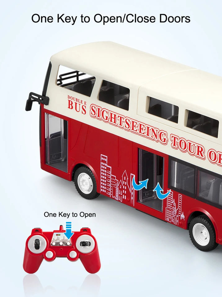 Double E E640 1/18 Rc Car Travel Bus Cars Model 2.4G Radio Remote Control Machine with Music Headlights Toys for Boys Children