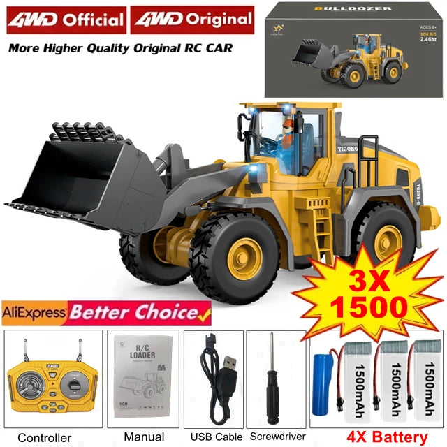 4WD Remote Control Excavator Toy Radio Controlled RC Dump Truck Vehicle Crawler Bulldozer Construction Buggy Light and Sound Car