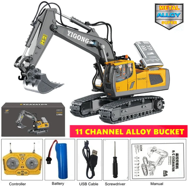 4WD Remote Control Excavator Toy Radio Controlled RC Dump Truck Vehicle Crawler Bulldozer Construction Buggy Light and Sound Car