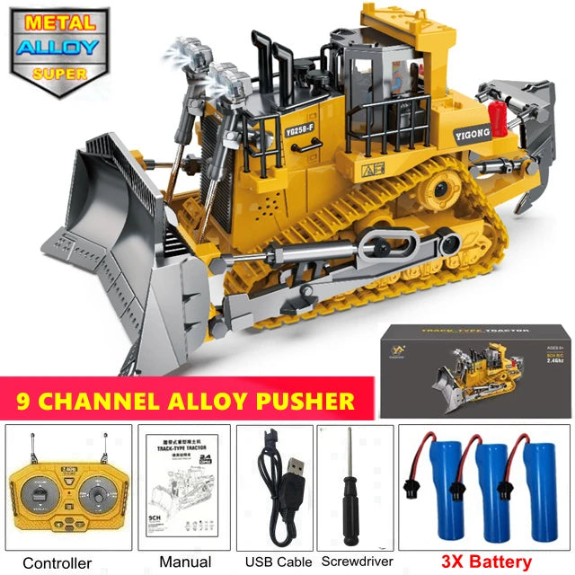 4WD Remote Control Excavator Toy Radio Controlled RC Dump Truck Vehicle Crawler Bulldozer Construction Buggy Light and Sound Car