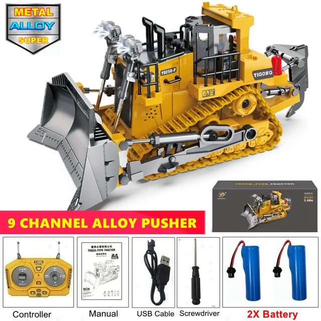 4WD Remote Control Excavator Toy Radio Controlled RC Dump Truck Vehicle Crawler Bulldozer Construction Buggy Light and Sound Car