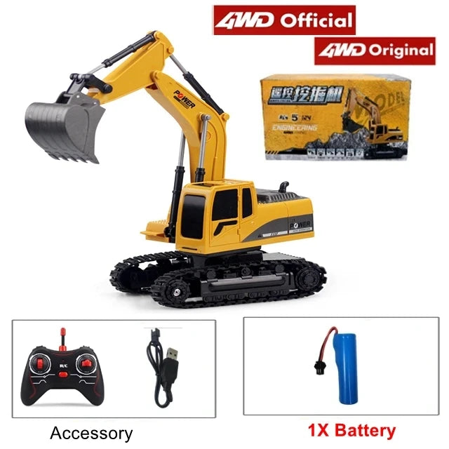 4WD Remote Control Excavator Toy Radio Controlled RC Dump Truck Vehicle Crawler Bulldozer Construction Buggy Light and Sound Car