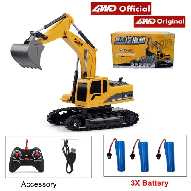 4WD Remote Control Excavator Toy Radio Controlled RC Dump Truck Vehicle Crawler Bulldozer Construction Buggy Light and Sound Car