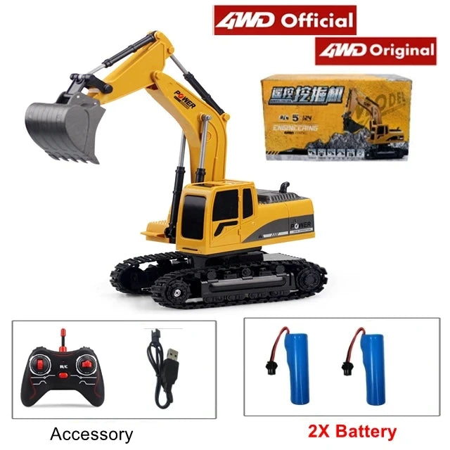 4WD Remote Control Excavator Toy Radio Controlled RC Dump Truck Vehicle Crawler Bulldozer Construction Buggy Light and Sound Car