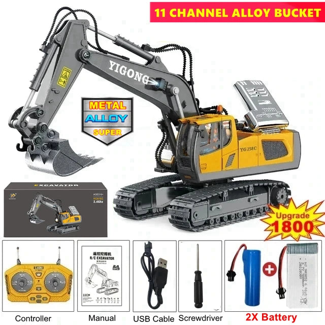 4WD Remote Control Excavator Toy Radio Controlled RC Dump Truck Vehicle Crawler Bulldozer Construction Buggy Light and Sound Car