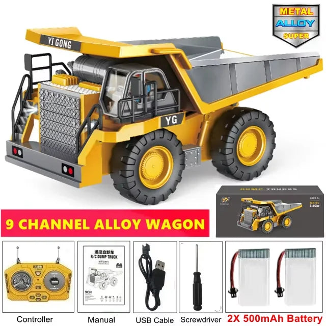 4WD Remote Control Excavator Toy Radio Controlled RC Dump Truck Vehicle Crawler Bulldozer Construction Buggy Light and Sound Car