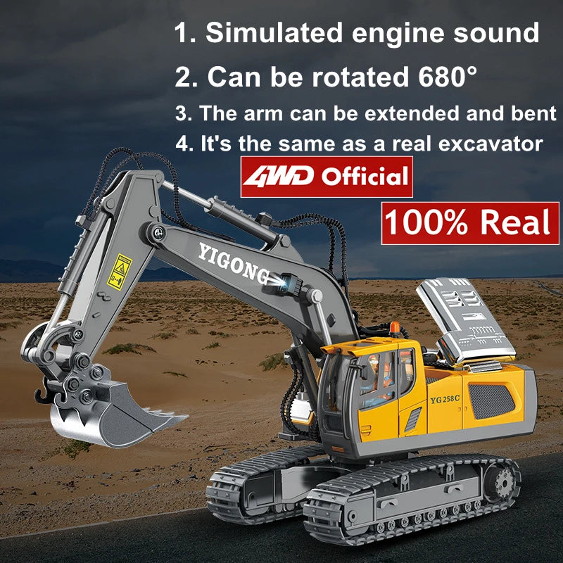 4WD Remote Control Excavator Toy Radio Controlled RC Dump Truck Vehicle Crawler Bulldozer Construction Buggy Light and Sound Car