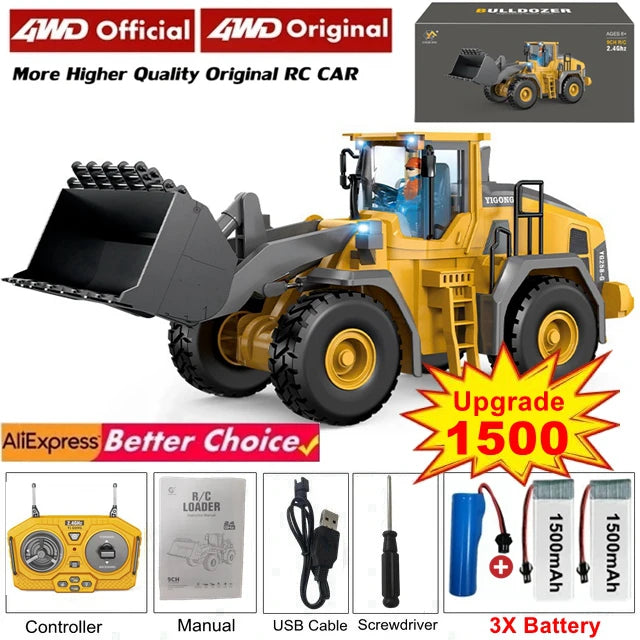 4WD Remote Control Excavator Toy Radio Controlled RC Dump Truck Vehicle Crawler Bulldozer Construction Buggy Light and Sound Car