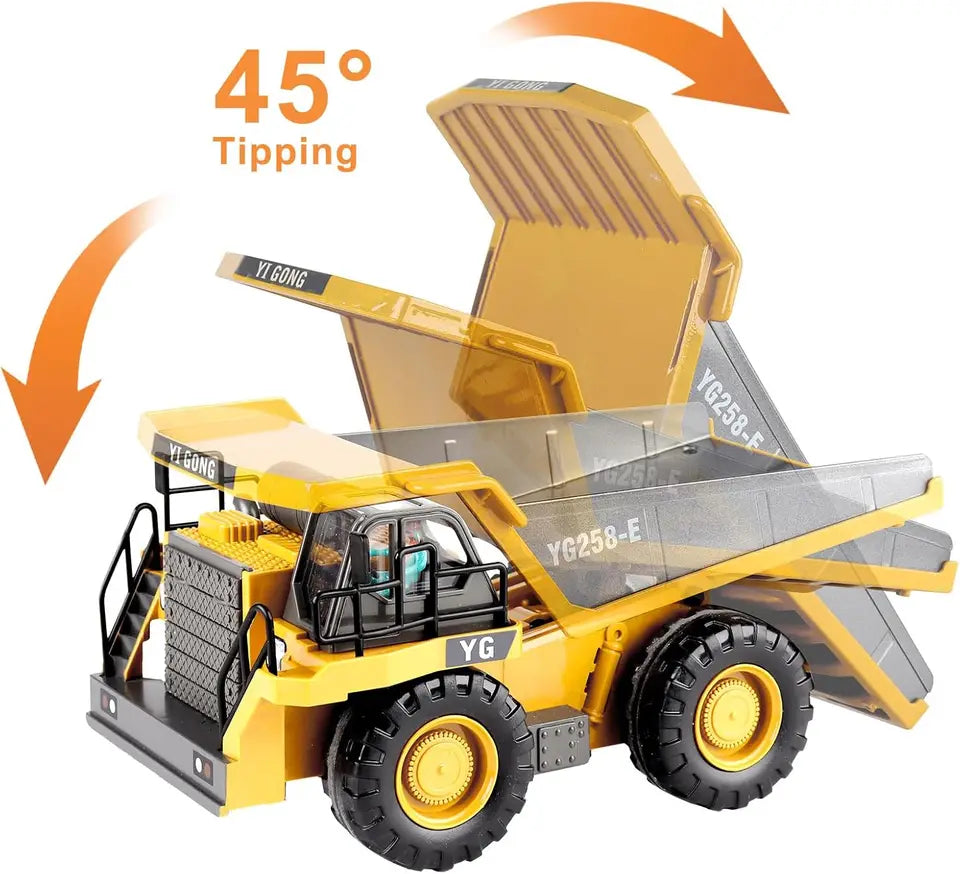 4WD Remote Control Excavator Toy Radio Controlled RC Dump Truck Vehicle Crawler Bulldozer Construction Buggy Light and Sound Car