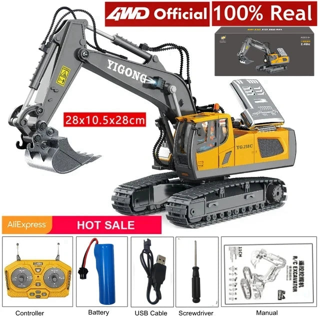 4WD Remote Control Excavator Toy Radio Controlled RC Dump Truck Vehicle Crawler Bulldozer Construction Buggy Light and Sound Car
