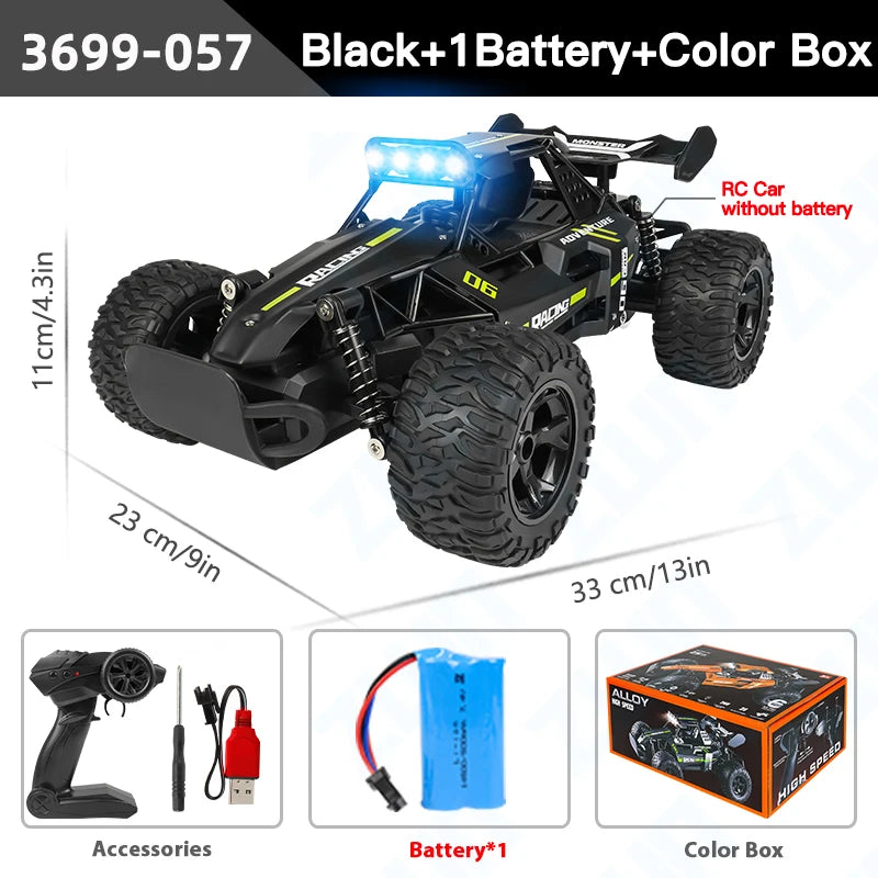 ZWN 1:12 1:16 20KM/H RC Car With LED Lights 2.4G Alloy Off-Road High Speed Vehicle Remote Control Cars Toys for Children Gifts