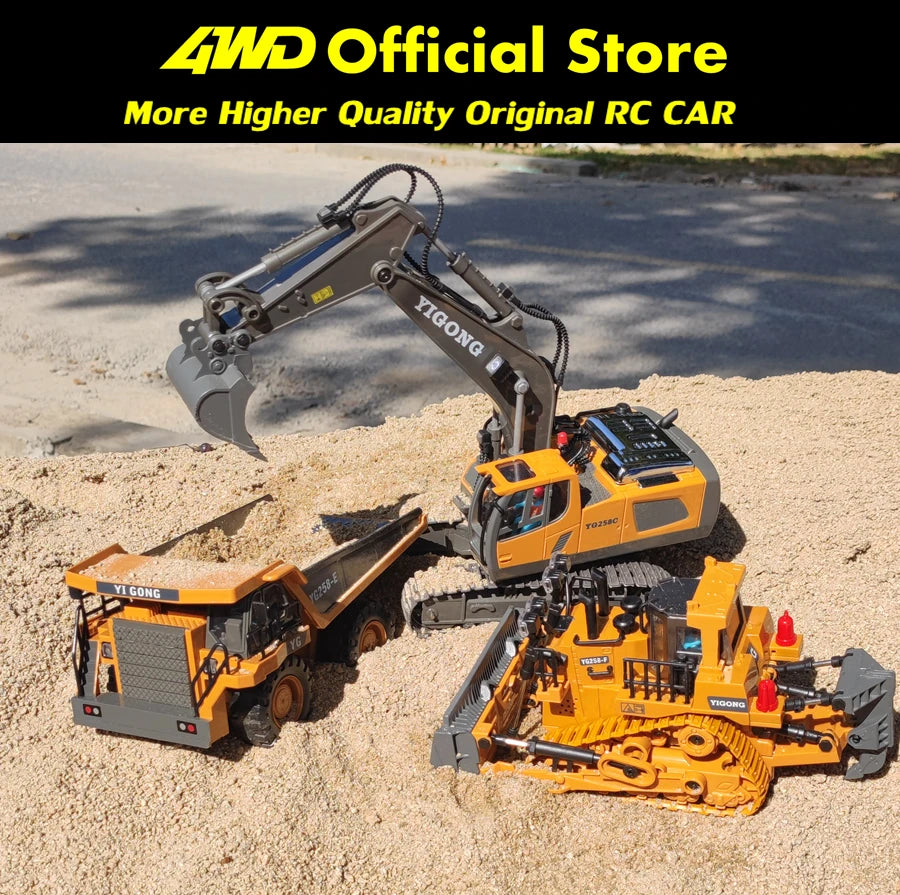 4WD Remote Control Excavator Toy Radio Controlled RC Dump Truck Vehicle Crawler Bulldozer Construction Buggy Light and Sound Car