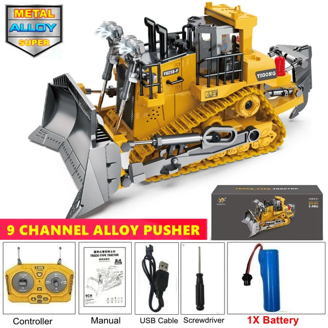 4WD Remote Control Excavator Toy Radio Controlled RC Dump Truck Vehicle Crawler Bulldozer Construction Buggy Light and Sound Car