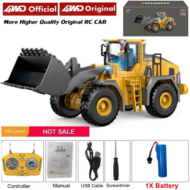 4WD Remote Control Excavator Toy Radio Controlled RC Dump Truck Vehicle Crawler Bulldozer Construction Buggy Light and Sound Car